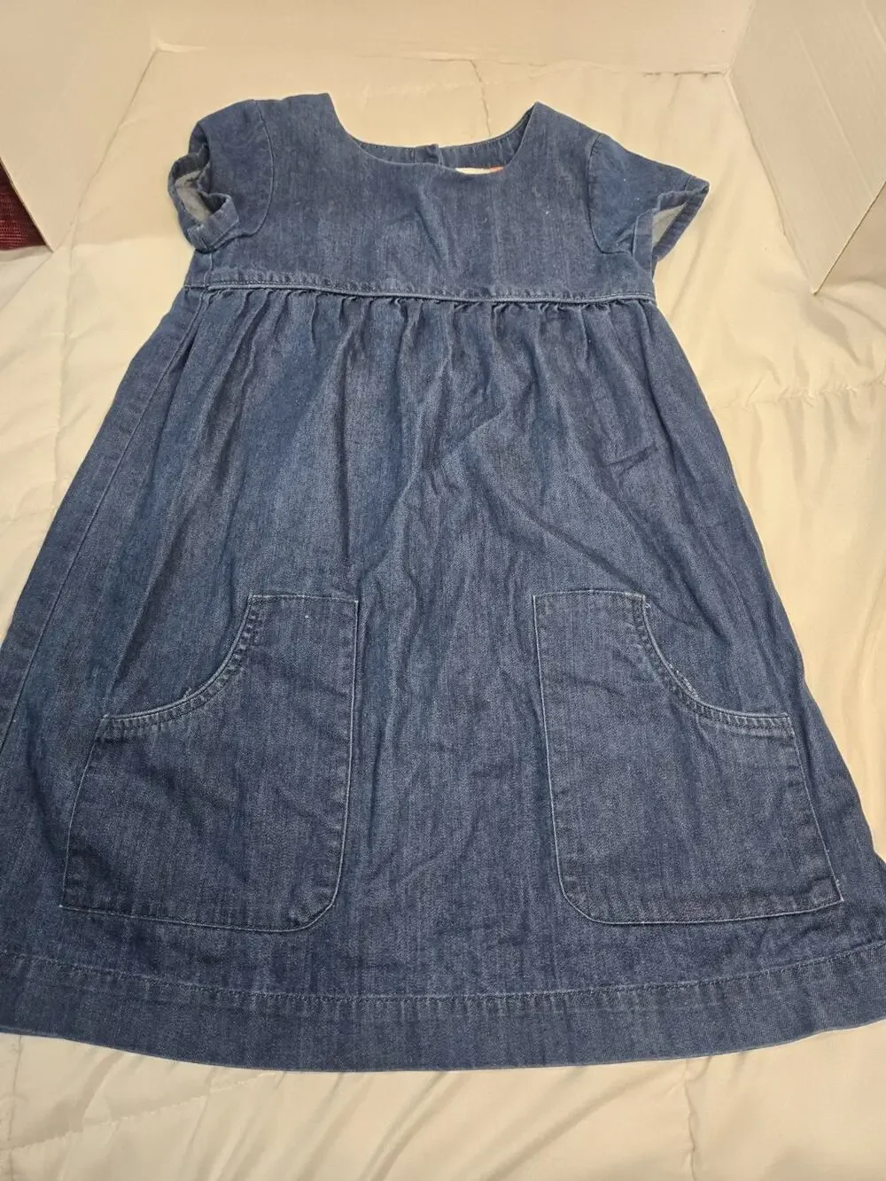 Mini Boden Dress Sz 7-8y Denim Floral Lined Soft Cotton Coastal Casual Cottageco